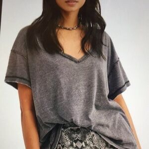 Free People We The Free Washed Gray V-Neck Open Back Women's Top Size Small